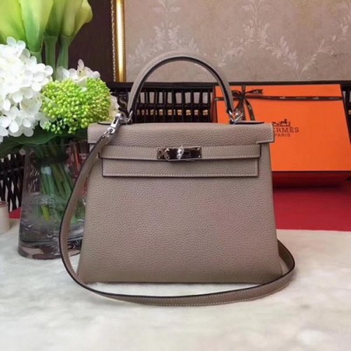 Hermes Kelly 32cm Torba na ramię Szara TOGO Skóra KY32 Srebrna