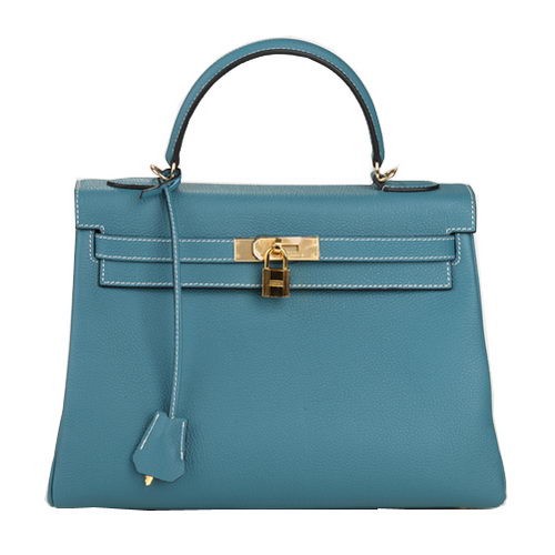 Hermes Kelly 32cm Torebka na ramię Jasnoniebieska Oryginalna skóra K32 Złota