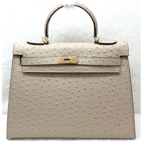 Hermes Kelly 32cm Torba na ramię ze skóry strusia K32LI morelowa
