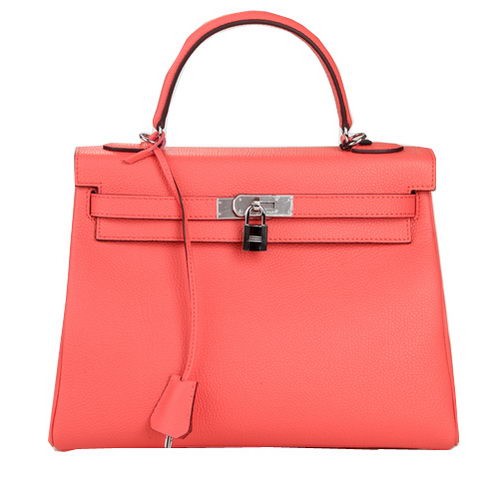 Hermes Kelly 32cm Torebka na ramię Różowa Oryginalna Skóra K32 Srebrna