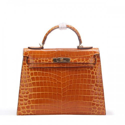 Hermes Kelly 32cm Torba na ramię Wheat Croco Patent Leather K32 Gold
