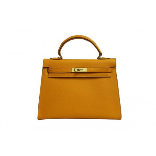 Hermes Kelly 32cm Torba na ramię Żółta skóra Saffiano K32 Złota