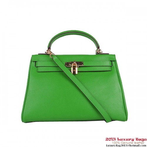 Hermes Kelly 32cm Torebka na ramię Zielona Clemence Skóra Złota