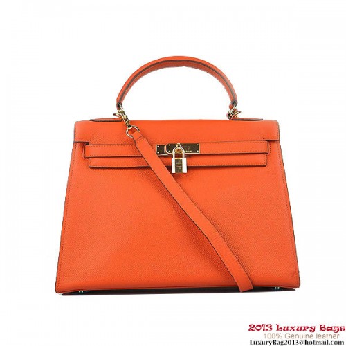 Torebki na ramię Hermes Kelly 32 cm H6108 Pomarańczowa skóra Złota