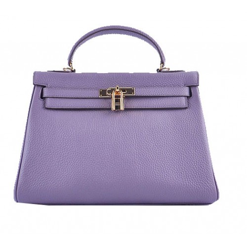 Torebki na ramię Hermes Kelly 32 cm, lawendowa, ziarnista skóra, złoto