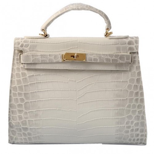 Hermes Kelly 32cm Torebka na ramię OFFWhite Croco Leather Gold