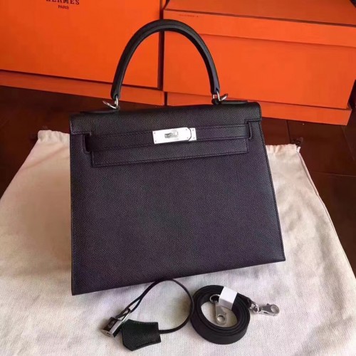 Torebki na ramię Hermes Kelly 32cm Oryginalna skóra espom czarna