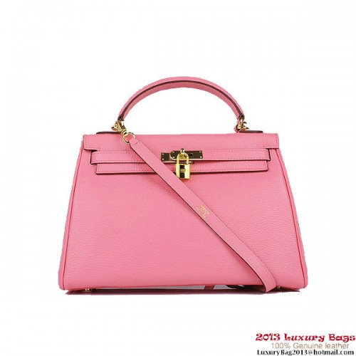 Hermes Kelly 32cm Torebka na ramię Różowa Clemence Skóra Złota