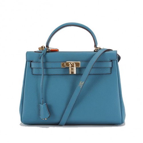 Torebki Hermes Kelly 32cm Togo Leather 6018 Blue Golden