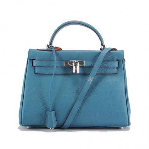 Torebki Hermes Kelly 32 cm Togo Leather 6018 Blue Silver