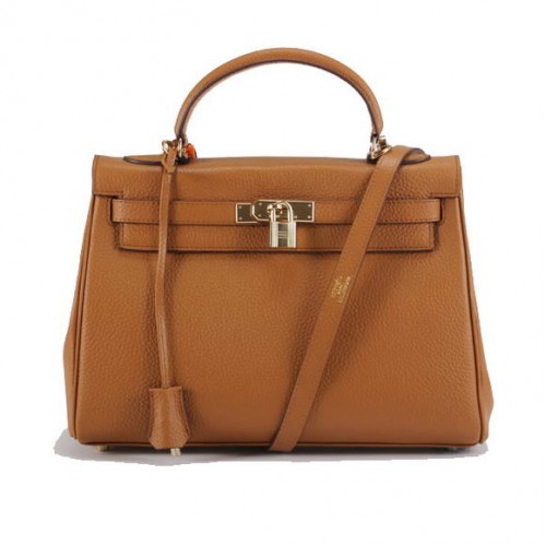 Torebki Hermes Kelly 32 cm Togo Leather 6018 Jasnokawowe Złote
