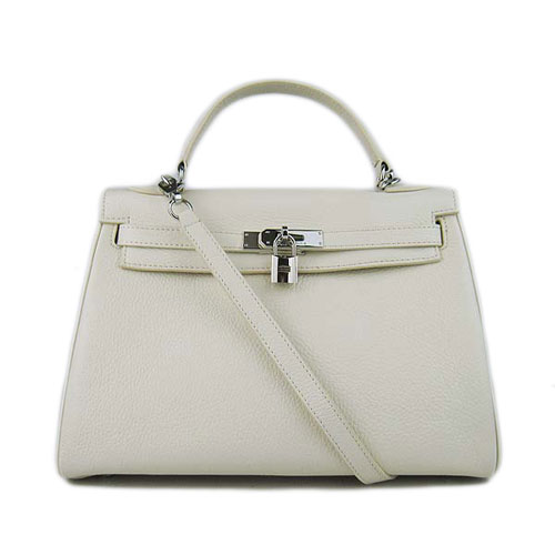Torebki Hermes Kelly 32 cm Togo ze skóry 6018, biało-srebrne