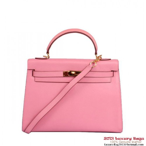 Hermes Kelly 32cm Torebka z uchwytem u góry, różowa, skóra Togo, złoto