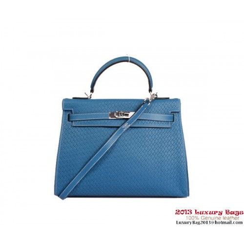 Hermes Kelly 32 cm Torebka z uchwytem u góry Royalblue Woven Leather Silver