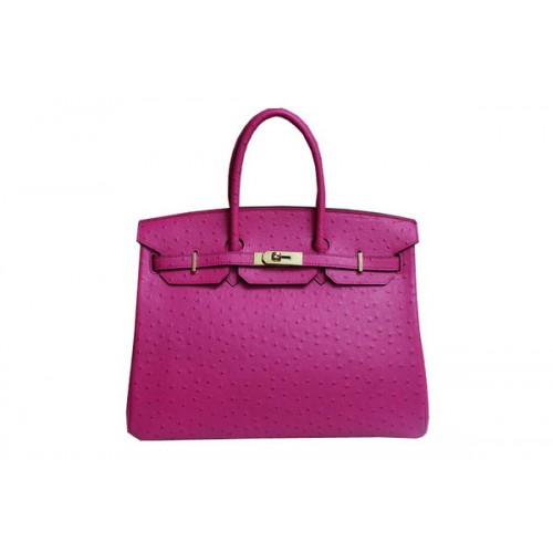 Hermes Kelly 35 cm Torebka z uchwytem u góry Brzoskwiniowa skóra strusia Złota