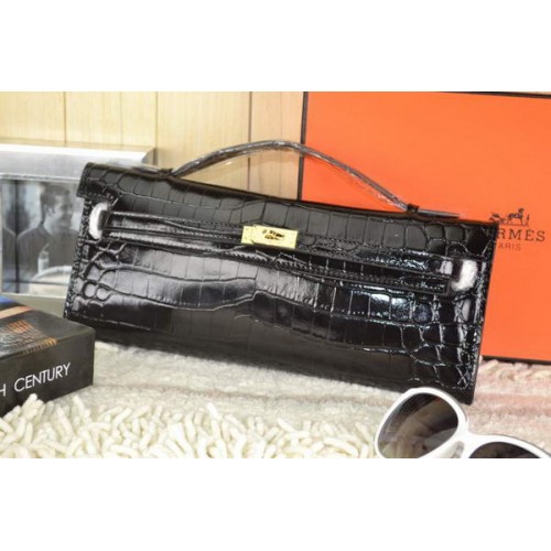 Hermes Kelly Clutch Bag Croco Leather K31 Black