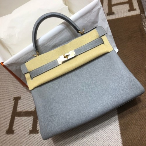 Hermes Kelly Shoulder Bag Original TOGO Leather KY3255 jasnoniebieska