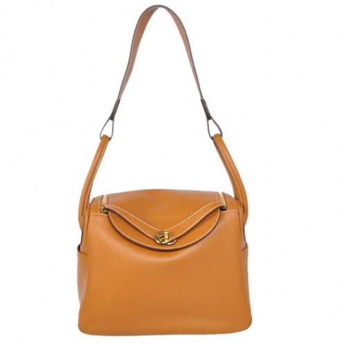 Torebki Hermes Lindy 30CM Havanne 1057, skóra wielbłądzia, złote okucia