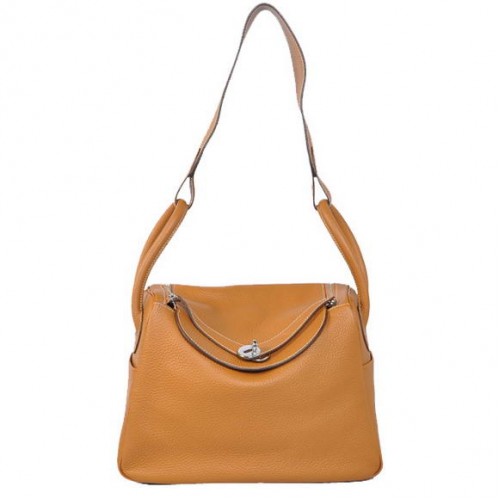Torebki Hermes Lindy 30CM Havanne 1057, skóra wielbłądzia, srebrne okucia