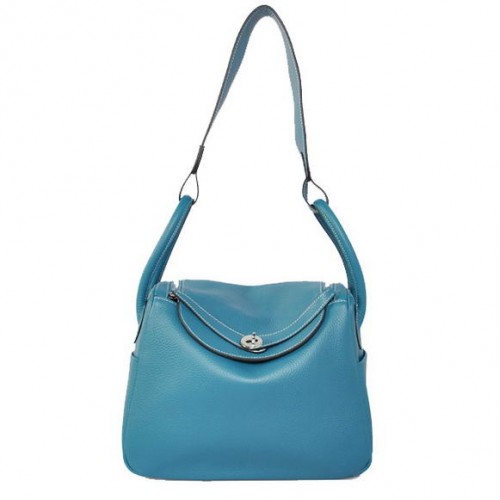 Torebki Hermes Lindy 30CM Havanne 1057 Mid Blue Leather Silver Hardware