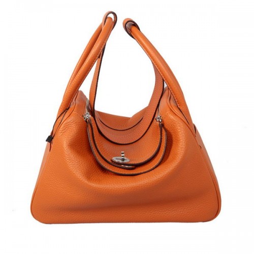 Hermes Lindy 30CM Pomarańczowa torba na ramię Havanne ze skóry licowej