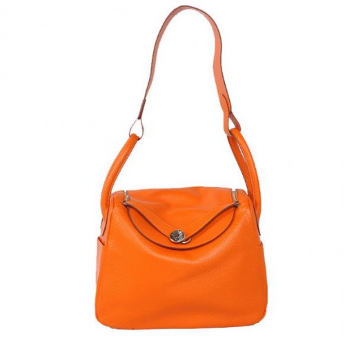 Torebki Hermes Lindy 30CM Havanne 1057 Pomarańczowa skóra Srebrne okucia