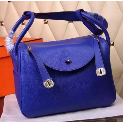 Hermes Lindy 30CM skórzana torba na ramię H0881 niebieska