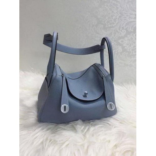 Hermes Lindy 30CM Oryginalna skórzana torba na ramię HLD30 Jasnoniebieska
