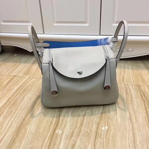 Hermes Lindy 30CM Oryginalna skórzana torba na ramię LD30 Szaro-niebieska