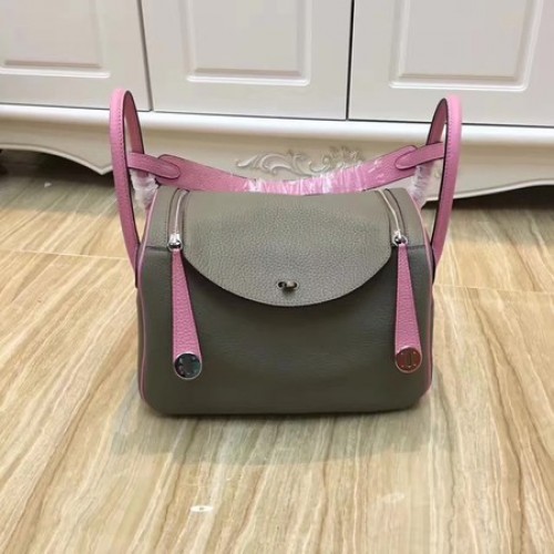 Hermes Lindy 30CM Oryginalna skórzana torba na ramię LD30 Szaro-różowa