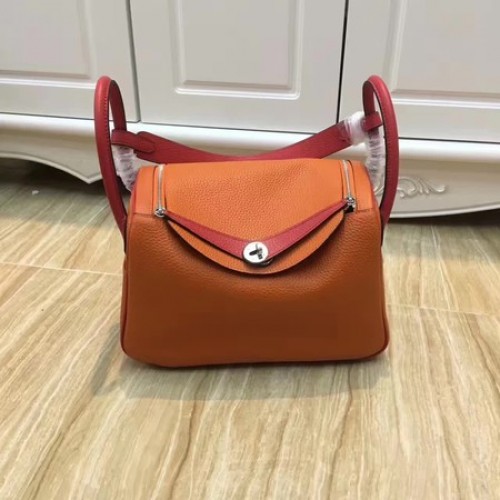 Hermes Lindy 30CM Oryginalna skórzana torba na ramię LD30 Pomarańczowo-czerwona