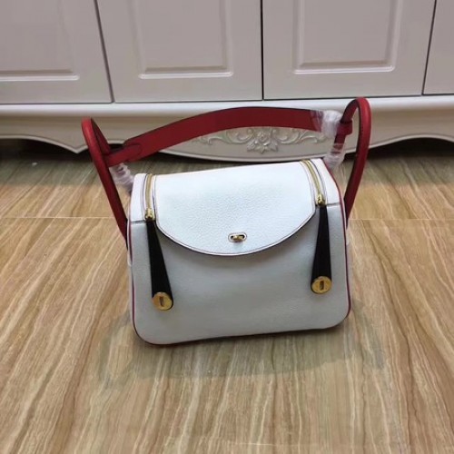 Hermes Lindy 30CM Oryginalna skórzana torba na ramię LD30 Biało-czerwona