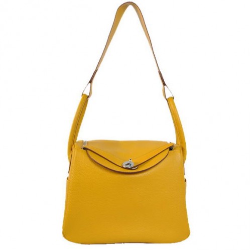 Torebki Hermes Lindy 30CM Havanne 1057 Żółta skóra Srebrne okucia