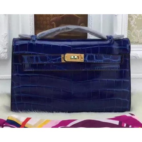Hermes MINI Kelly 22cm Tote Bag ze skóry krokodyla KL22 Blue