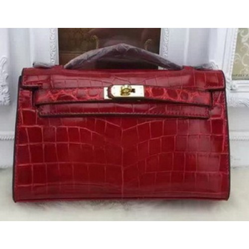 Hermes MINI Kelly 22cm Tote Bag ze skóry krokodyla KL22 Burgundy