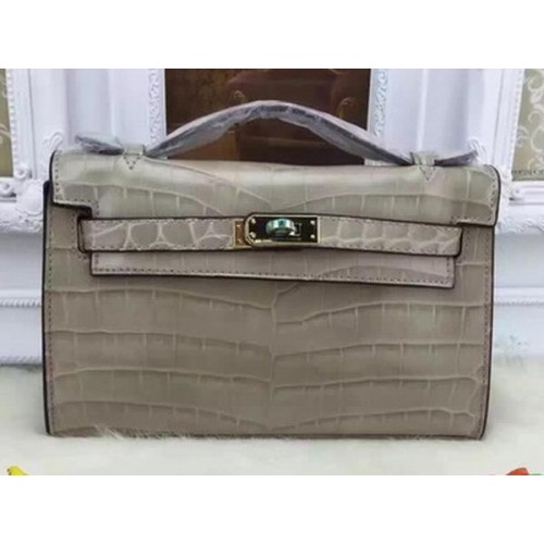 Hermes MINI Kelly 22cm Torba typu tote ze skóry krokodyla KL22 Szara