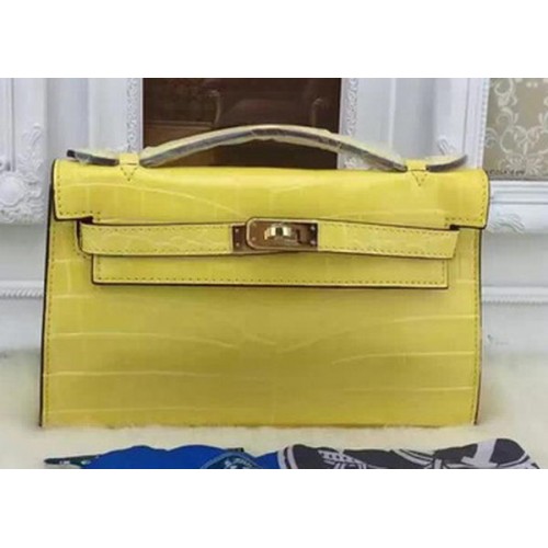 Hermes MINI Kelly 22cm Tote Bag ze skóry krokodyla KL22 Lemon