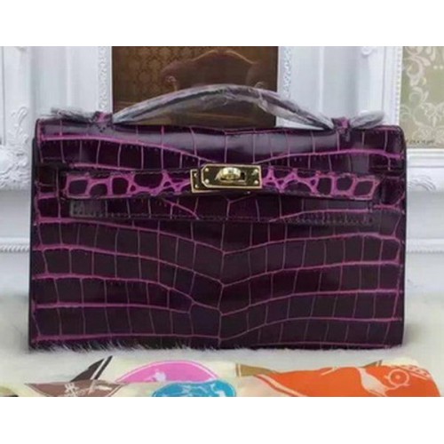 Hermes MINI Kelly 22cm Tote Bag ze skóry krokodyla KL22 Purple