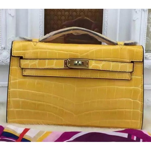 Hermes MINI Kelly 22cm Tote Bag ze skóry krokodyla KL22 Yellow
