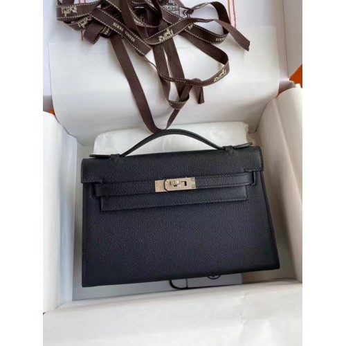 Hermes Original Epsom Leather KEL2278 w kolorze czarnym i srebrnym z metalem