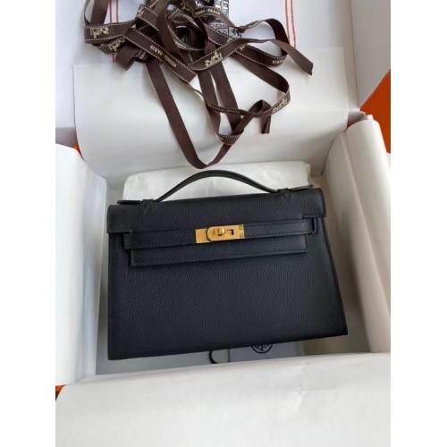 Hermes Original Epsom Leather KEL2278 w odcieniu czarno-złotym z metalem