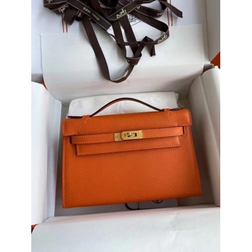 Hermes Original Epsom Leather KEL2278 pomarańczowo-złoty metal