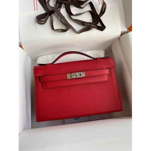 Oryginalna torebka Hermes Epsom Leather KEL2278 w kolorze czerwonym i srebrnym z metalem