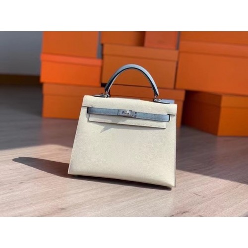 Hermes Original Epsom Leather KEL2578 kremowo-niebieski