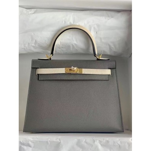 Hermes Original Epsom Leather KEL2578 ciemnoszary i kremowy