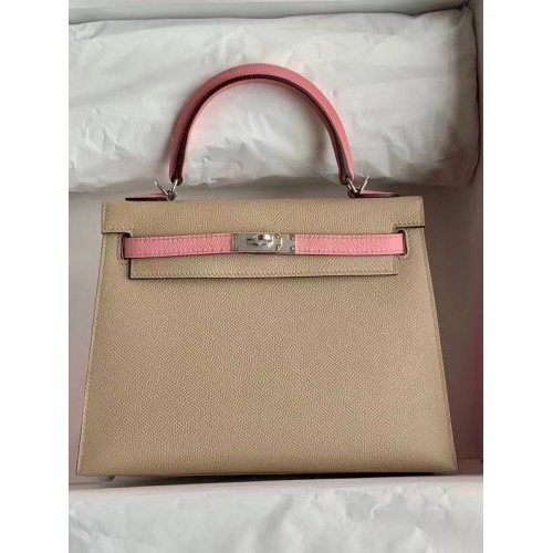 Hermes Original Epsom Leather KEL2578 jasnoszary i różowy