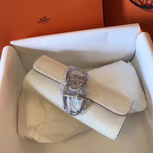 Oryginalna torebka kopertówka Hermes Lizard Leather 17726 Offwhite