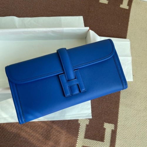 Hermes Original Jige Swift Leather Clutch 37088 Electro optic blue