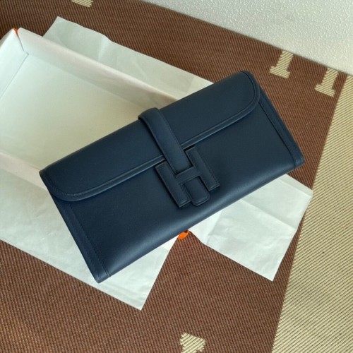 Hermes Original Jige Swift Leather Clutch 37088 Sapphire blue