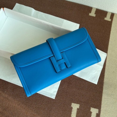 Hermes Original Jige Swift Leather Clutch 37088 blue